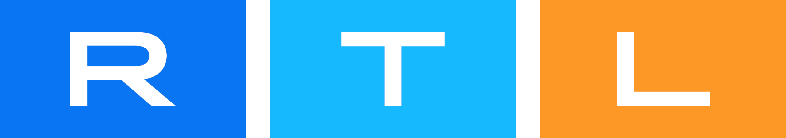 Logo design featuring the letters R, T, and L in bold white font against blue and orange backgrounds, representing a modern and vibrant brand identity.