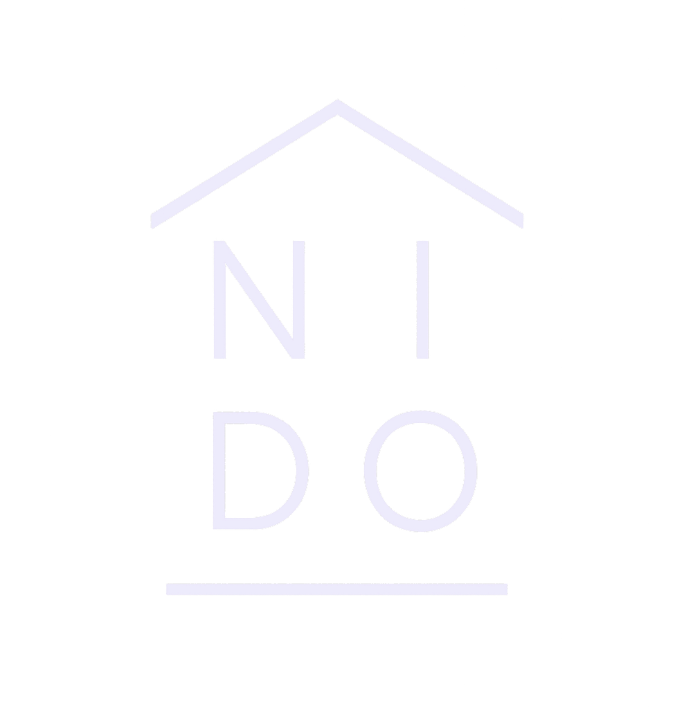 Logo of NIDO, featuring the brand name in a modern font within a house-shaped outline, set against a black background. This design represents contemporary living solutions and community-focused housing.